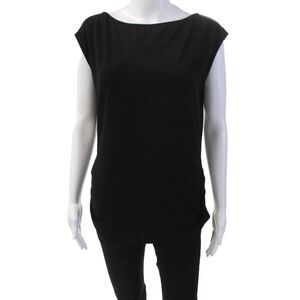 Designer Womens Round Neck Sleeveless Rouched Side Blouse Black Size S